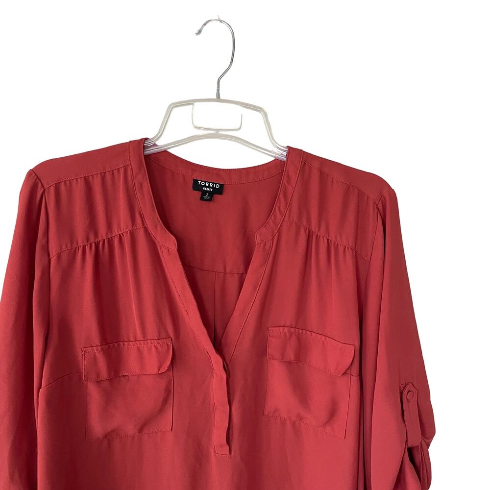 Torrid Harper Orange Half Button Down Blouse Size… - image 3